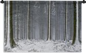 Wandkleed Bos - Besneeuwde bomen in de winter Wandkleed katoen 90x60 cm - Wandtapijt met foto