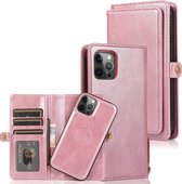 Meerdere kaartsleuven Afneembare magnetische horizontale flip lederen tas met kaartsleuven & houder & portemonnee voor iPhone 12 Pro Max (roségoud)