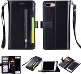 Voor iPhone 8 Plus & 7 Plus Multifunctionele Rits Horizontale Flip Leren Case met Houder & Portemonnee & 9 Kaartsleuven & Lanyard (Zwart)