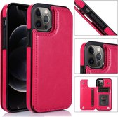 Schokbestendige lederen hoes van PU + TPU met kaartsleuven en houder & fotolijst en portemonnee voor iPhone 12/12 Pro (rose rood)