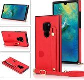 Voor Huawei Mate 20 polsband PU + TPU schokbestendig beschermhoes met crossbody lanyard & houder & kaartsleuf (rood)