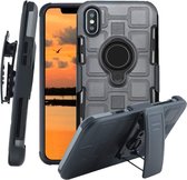 Voor iPhone XS 3 in 1 Cube PC + TPU beschermhoes met 360 graden draaien zwarte ringhouder (grijs)