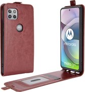 Voor Motorola Moto G 5G R64 Textuur Enkele Verticale Flip Lederen Beschermhoes met Kaartsleuven & Fotolijst (Bruin)