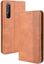 Voor Sony Xperia 5 II Magnetische Gesp Retro Crazy Horse Textuur Horizontale Flip Leren Case met Houder & Kaartsleuven & Fotolijst (Bruin)