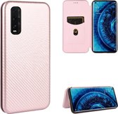 Voor OPPO Find X2 Carbon Fiber Texture Magnetische Horizontale Flip TPU + PC + PU Leather Case met Card Slot (Pink)