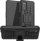 Voor OPPO A52 / A72 / A92 Bandentextuur Schokbestendig TPU + PC beschermhoes met houder (zwart)