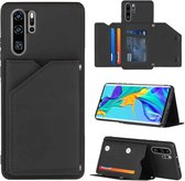 Voor Huawei P30 Pro Skin Feel PU + TPU + PC Achterkant Schokbestendig Hoesje met kaartsleuven & houder & fotolijst (zwart)