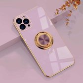 6D Galvaniseren Volledige dekking siliconen beschermhoes met magnetische ringhouder voor iPhone 12 Pro Max (lichtpaars)