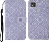 Voor Xiaomi Redmi 9C etnische stijl reliëf patroon horizontale flip lederen tas met houder & kaartsleuven & portemonnee & lanyard (paars)