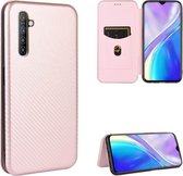 Voor OPPO Realme XT / X2 / K5 Koolstofvezel Textuur Magnetische Horizontale Flip TPU + PC + PU lederen tas met kaartsleuf (roze)