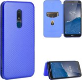 Voor Nokia C3 Carbon Fiber Texture Magnetische Horizontale Flip TPU + PC + PU Leather Case met Card Slot (Blue)