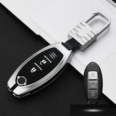 Auto Lichtgevende All-inclusive Zinklegering Sleutel Beschermhoes Sleutel Shell voor Nissan A Stijl Smart 2-knops (Zilver)