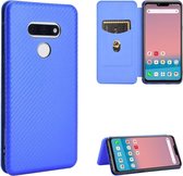 Voor LG Style 3 L-41 Carbon Fiber Texture Magnetische Horizontale Flip TPU + PC + PU Leather Case met Card Slot (Blue)