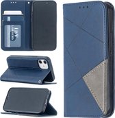 Voor iPhone 12 Rhombus Texture Horizontale magnetische lederen flip-hoes met houder en kaartsleuven (blauw)