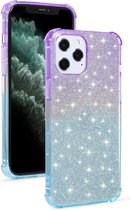 Voor iPhone 12 Pro Max Gradient Glitter Poeder Schokbestendig TPU Beschermhoes (Paars Blauw)