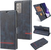 Voor Samsung Galaxy Note 20 Ultra Business Style Line Splicing Horizontale Flip TPU + PU Leather Case met Card Slots & Holder & Wallet (Blue)