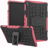 Voor Huawei MediaPad M5 Lite 10.1 inch Bandentextuur Schokbestendig TPU + PC Beschermhoes met houder (roze)