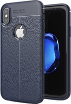 Voor iPhone X / XS Litchi Texture TPU beschermende achterkant van de behuizing (marineblauw)