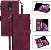 Voor Huawei Mate 10 Lite Rits Multi-kaartsleuven Horizontale Flip PU-lederen hoes met houder & kaartsleuven & portemonnee & lanyard & fotolijst (wijnrood)