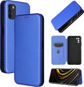 Voor Geschikt voor Xiaomi Poco M3 Carbon Fiber Texture Magnetische Horizontale Flip TPU + PC + PU Leather Case met Card Slot (Blue)