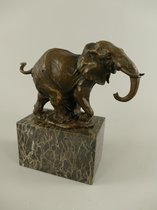Bronzen beeld - Vrolijke olifant - Sculptuur Dieren - 20 cm hoog