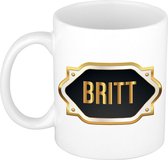 Naam cadeau mok / beker Britt met gouden embleem 300 ml