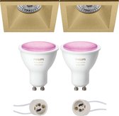 Pragmi Pollon Pro - Inbouw Vierkant - Mat Goud - Verdiept - 82mm - Philips Hue - LED Spot Set GU10 - White and Color Ambiance - Bluetooth - BSE