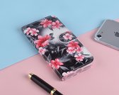 P.C.K. Hoesje/Boekhoesje/Bookcase zwart met roze bloemen print geschikt voor Apple iPhone 6/7/8/SE 2020 MET GLASFOLIE