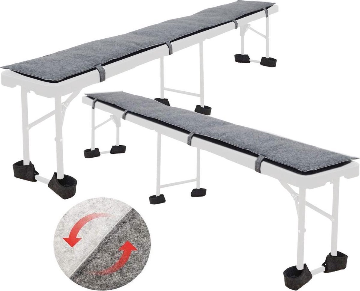 DuneDesign Set van 2 Vilten Bierbank Kussens 180x28cm - Omkeerbaar Tweekleurig - Opvouwbaar Zitkussen 1cm Dik met Vloerbeschermers - Buiten Tuin Feest Terras