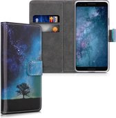 kwmobile telefoonhoesje voor Google Pixel 3 - Hoesje met pasjeshouder in blauw / grijs / zwart - Sterrenstelsel en Boom design