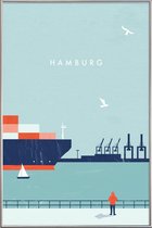 JUNIQE - Poster met kunststof lijst Hamburg - retro -40x60 /Blauw &