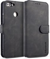 DG.MING Retro Oil Side Horizontal Flip Case met houder & kaartsleuven & portemonnee voor Huawei P Smart / Enjoy 7S (zwart)