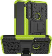 Voor Motorola G8 Play Tire Texture Shockproof TPU + PC beschermhoes met houder (groen)