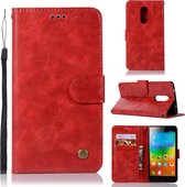 Voor lenovo k6 note retro koperen knop crazy horse horizontale flip pu lederen case met houder & kaartsleuven & portemonnee & lanyard (rood)