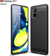 Voor Galaxy A71 Brushed Texture Carbon TPU Case (Zwart)