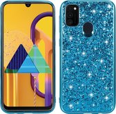 Voor Galaxy M30s Plating Glittery Powder schokbestendige TPU beschermhoes (blauw)