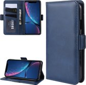 Dual-side magnetische gesp horizontale flip lederen case voor iPhone XR, met houder & kaartsleuven & fotolijst (donkerblauw)