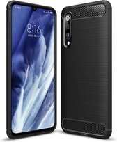 Voor Geschikt voor Xiaomi Mi 9 Pro 5G geborstelde textuur koolstofvezel TPU beschermhoes (zwart)