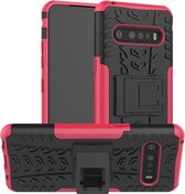 Voor LG V60 ThinQ Tire Texture Shockproof TPU + PC beschermhoes met houder (Rose Red)