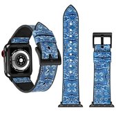 Bloemenpatroon TPU + roestvrij stalen horlogeband voor Apple Watch Series 3 & 2 & 1 38 mm (blauw)