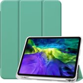 Voor iPad Pro 11 inch (2020) Drie-vouw Horizontaal Flip PU-leer + Doorzichtige TPU-achterkant van de behuizing met slaap- / wekfunctie en houder en penhouder (groen)