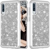 Glitter poeder contrast huid schokbestendig siliconen + pc beschermhoes voor Galaxy A50 (grijs)