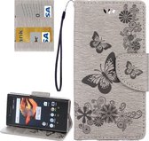Voor Sony Xperia X Compact Butterflies Embossing Horizontale Flip Leather Case met houder & kaartsleuven & portemonnee & lanyard (grijs)