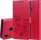 Rose reliÃ«f horizontale flip PU lederen tas voor Huawei Y9 (2019), met houder en kaartsleuven en portemonnee (rood)