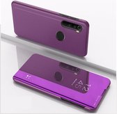 Voor xiaomi redmi note 8 plating spiegel horizontale flip lederen tas met beugel holster (paars)