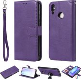 Voor Huawei Honor 8C Effen kleur Horizontaal Flip beschermhoes met houder & kaartsleuven & portemonnee & fotolijst & lanyard (paars)