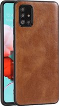 Voor Samsung Galaxy A51 Crazy Horse getextureerd kalfsleer PU + PC + TPU-hoesje (bruin)