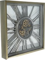 Wandklok klok industrieel metaal open vierkant tandwielen grijs 53 cm