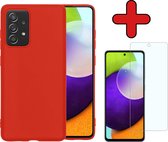 Samsung A52 Hoesje Rood Siliconen Case Met Screenprotector - Samsung Galaxy A52 Hoes Silicone Cover Met Screenprotector - Rood