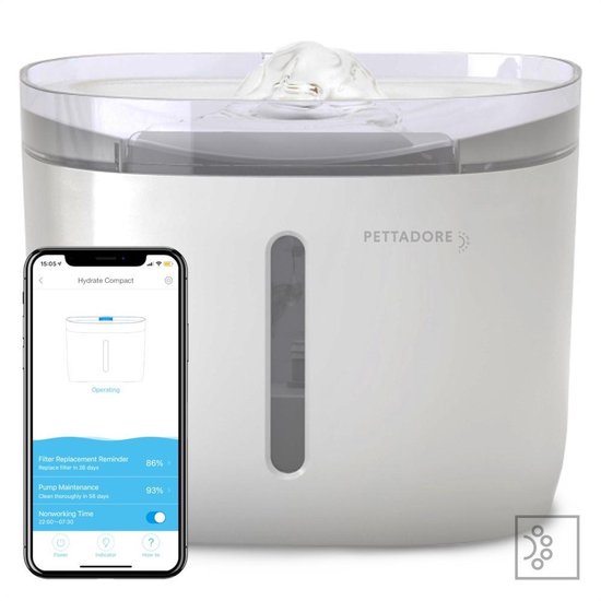 Pettadore Hydrate Compact - Drinkfontein Kat/Hond - Slimme Waterfontein met App - 1,9L